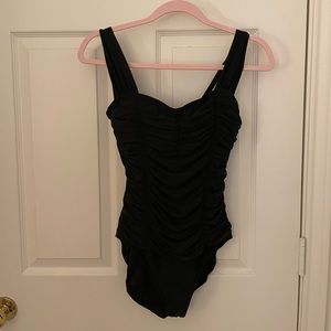 Black One Piece with Ruching | Aqua Green | M